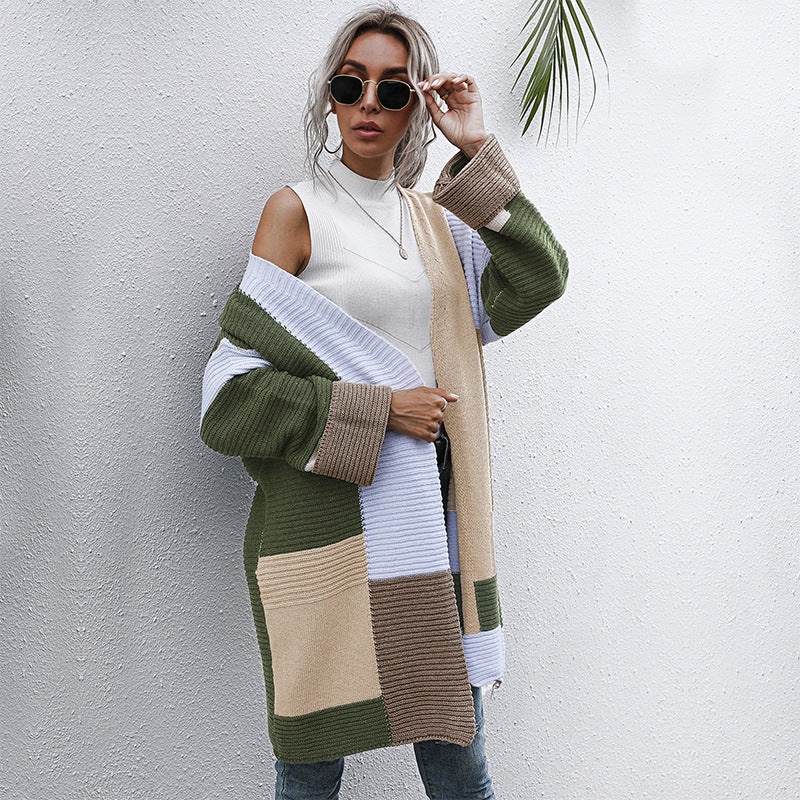 Long Sleeve Color Matching Idle Style Thickened Section Knitwear