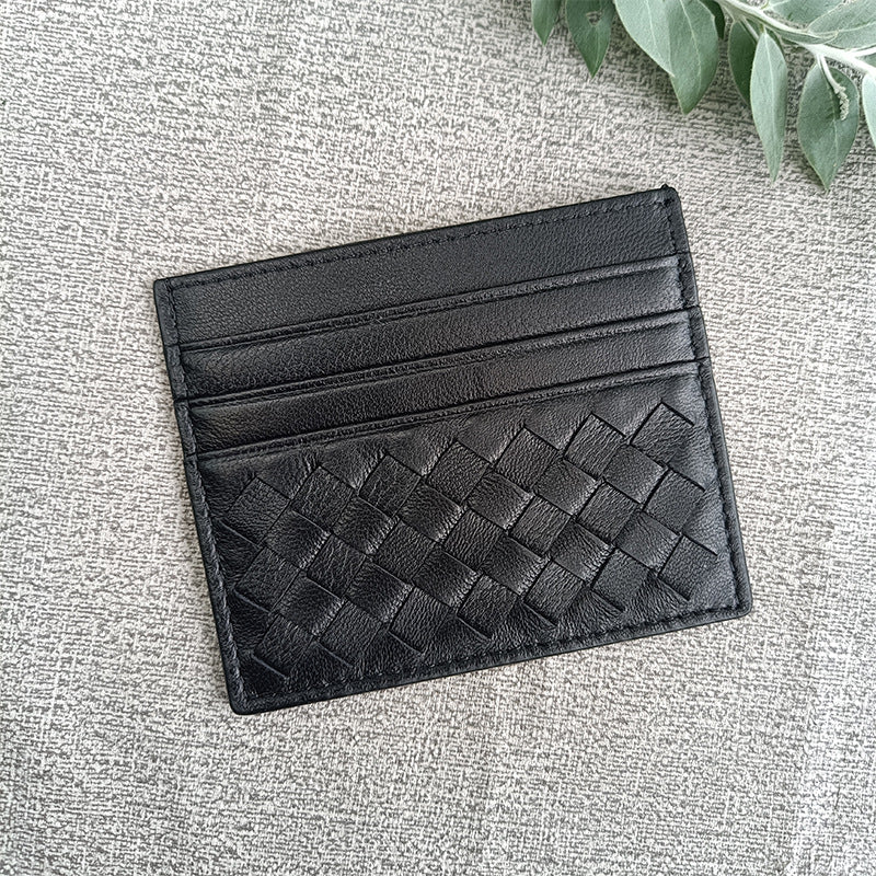 Women's & Men's & Name Sheepskin Woven Lightweight Clamp Card Holder