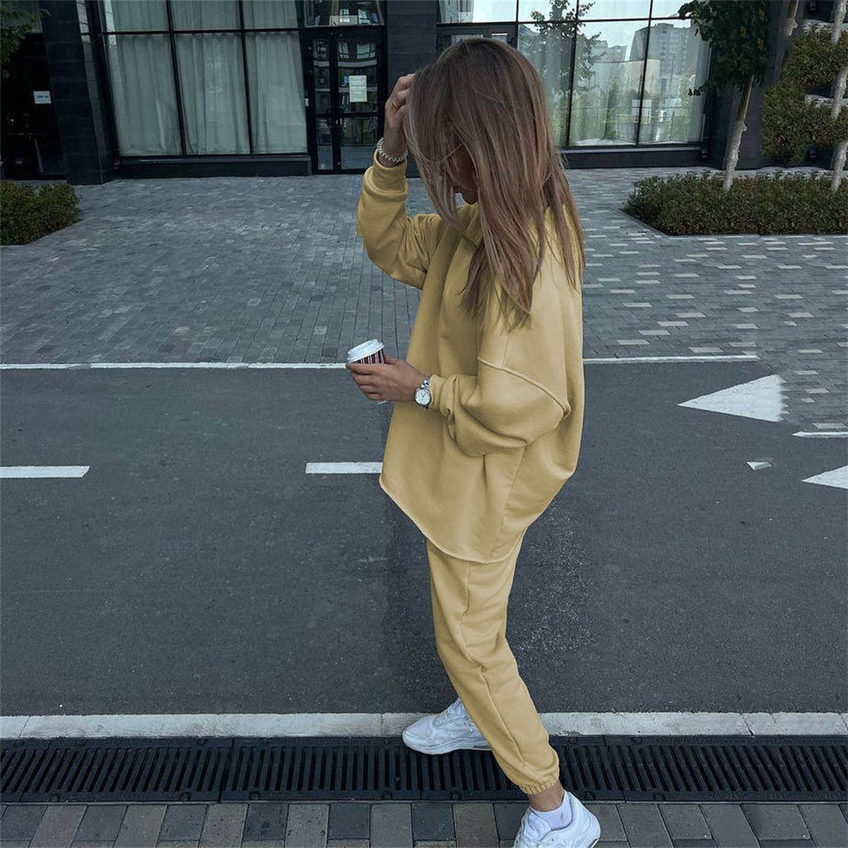 Women's Long-sleeved Crew Neck Pullover Sweatshirt Two-piece Suits