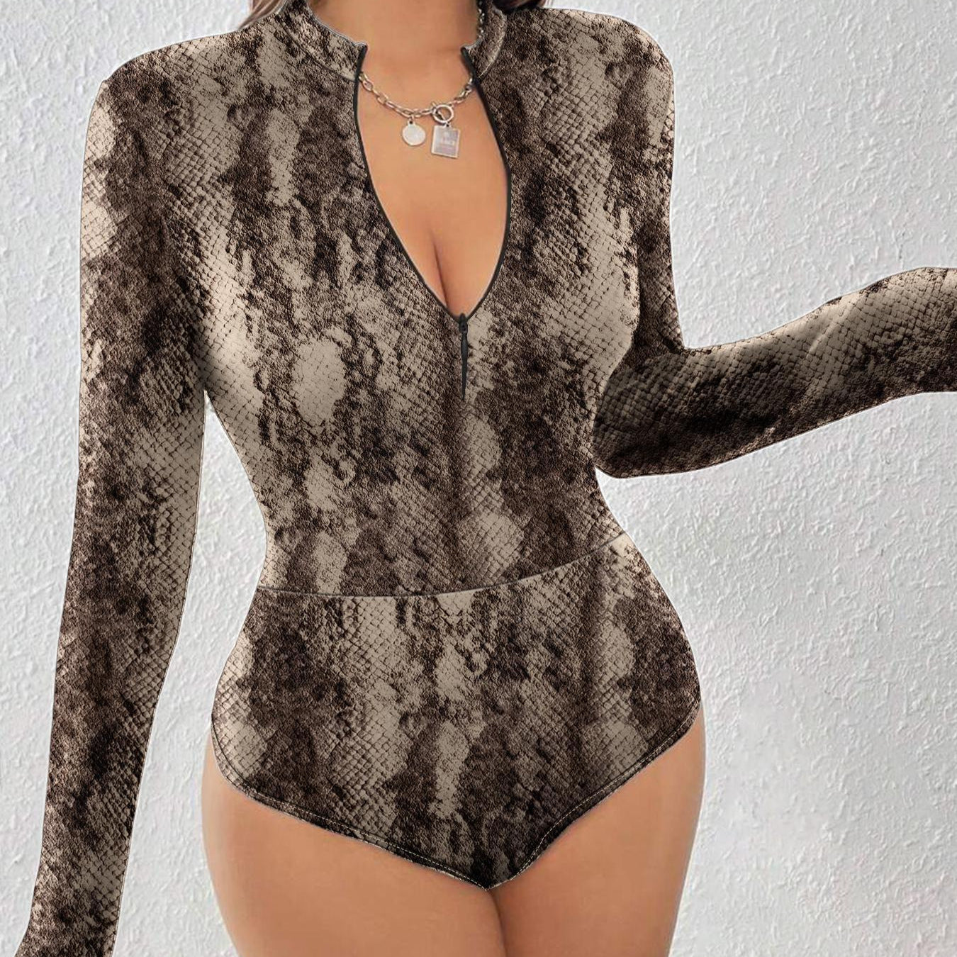 Women's Sexy Tight Finger Long Sleeve Zipper Women's Jumpsuit/clothing