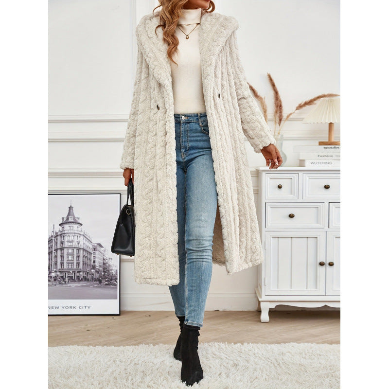 Women's Fashionable Long Solid Color Sleeve Hooded Coats