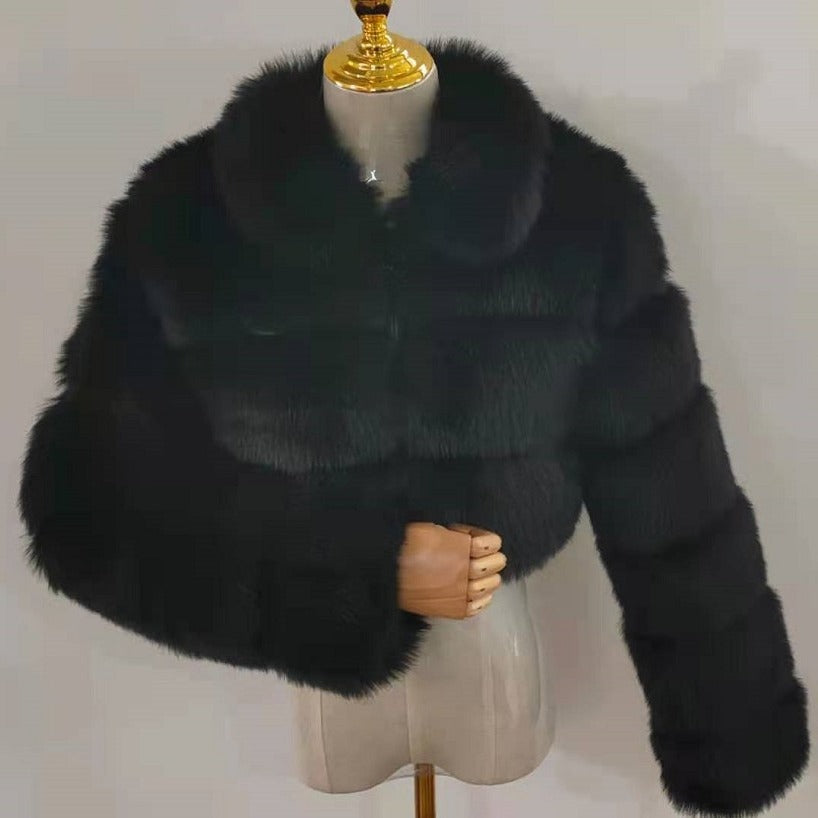 Women's Faux Fur Stitching Long Sleeve Fox Coats