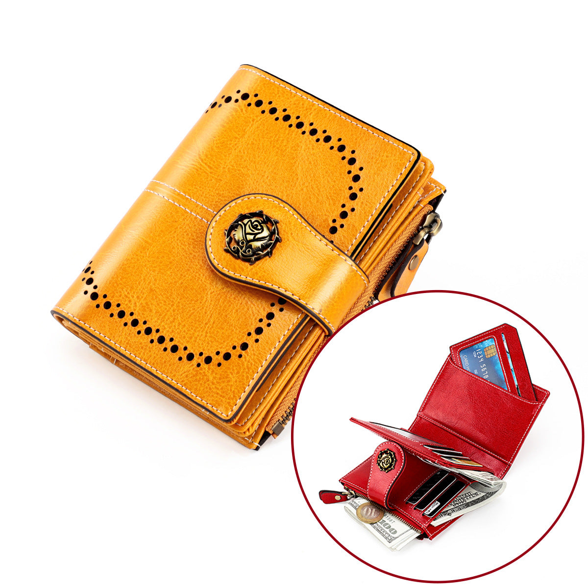 Women's Swiping Short Retro Oil Wax Skin Coin Purses