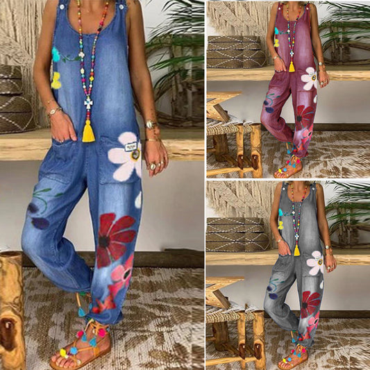 Women's Trendy Loose Comfortable Sleeveless Cool Bohemian Jumpsuits