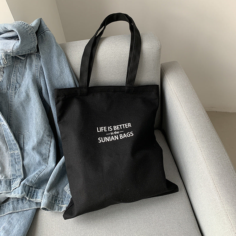 Simple Letters Large Capacity Canvas Cotton Shoulder Bags