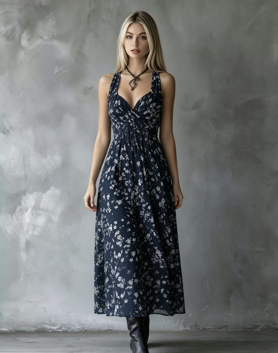 Halter Floral Slimming Vacation Style Midi Dress