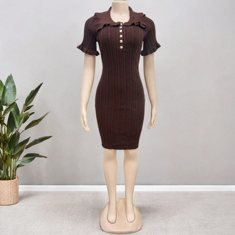 Women's Collar Retro French Ruffle Button Classic Dress
