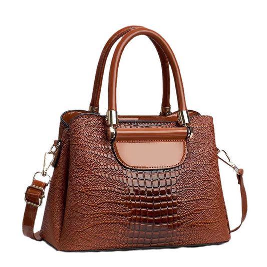 Women's Textured Bright Leather Stone Pattern Crocodile Handbags