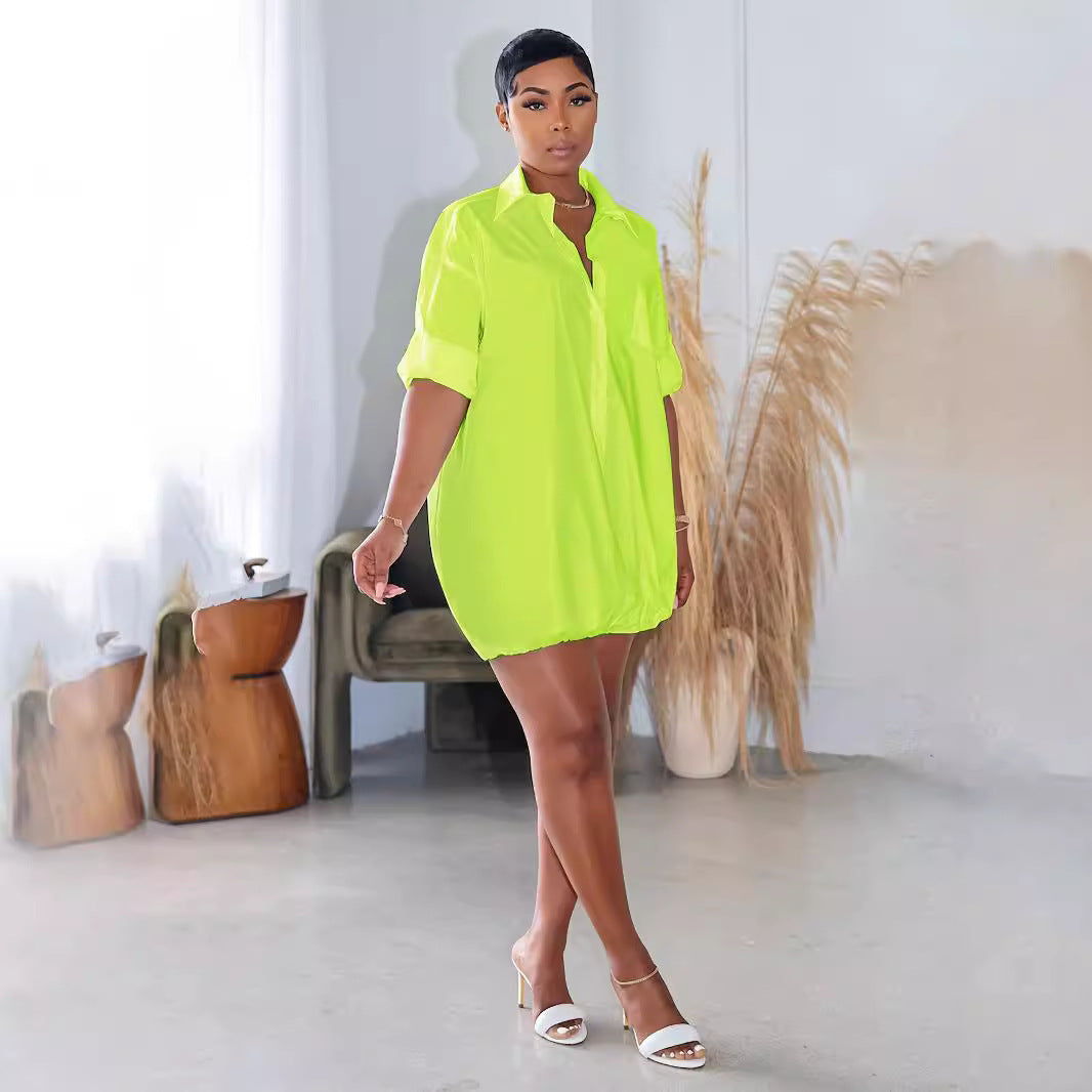 Women's Autumn Solid Color Buttons Loose Shirt Dresses