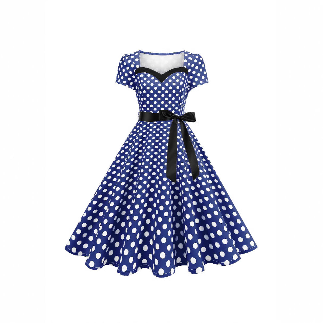 Women's Wear Hepburn Style Dress Sleeve Large Swing Polka Dresses