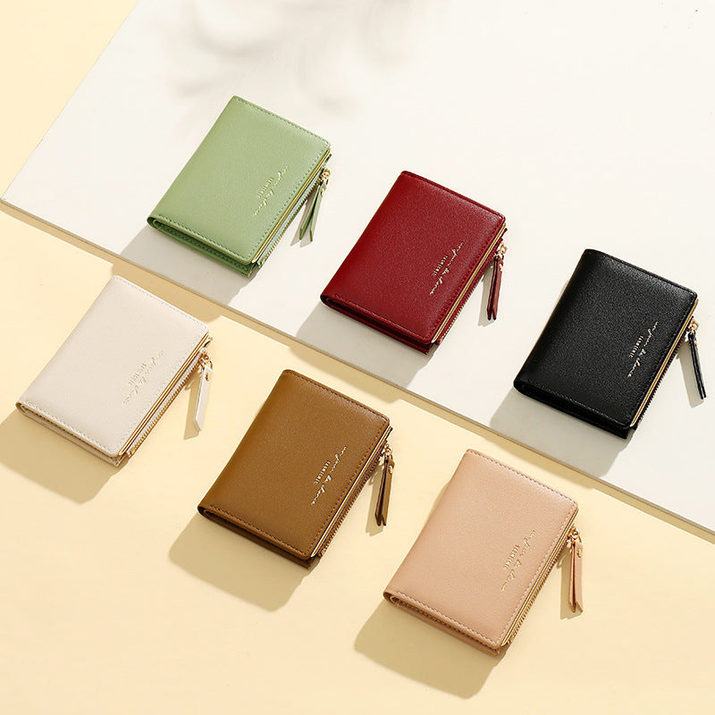 Women's Short Simple Two-fold Zipper Folding Change Ladies Wallets