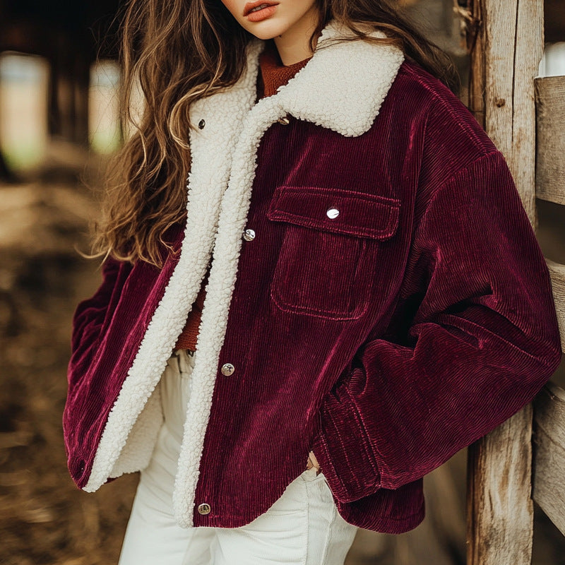 Women's Corduroy Loose Casual Fashion Warm Fleece Jackets