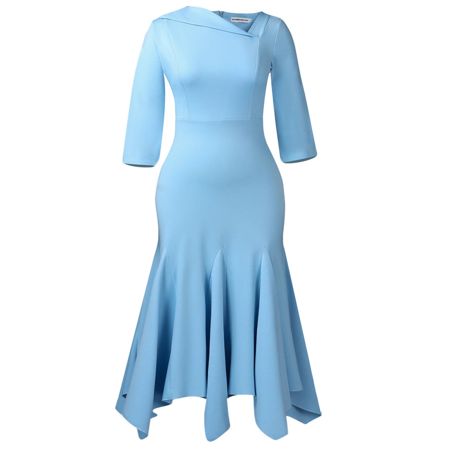 Women's Elegant Diagonal Collar Sleeve High Waist Dresses
