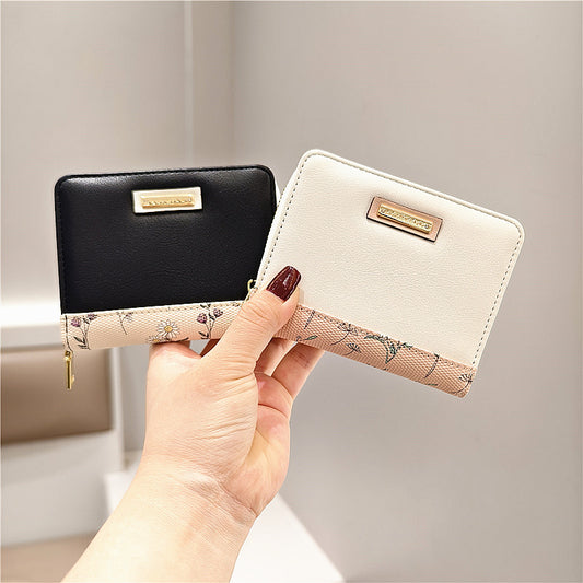 Women's Sweet Floral Stitching Horizontal Short Zipper Ladies Wallets