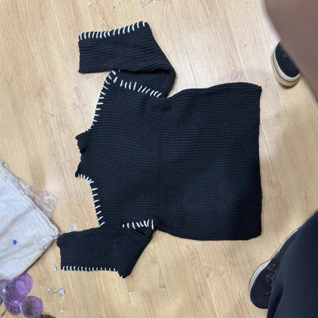 Women's Street Fashion High Collar Contrast Color Sweaters