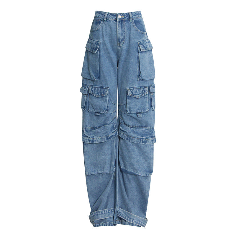 Smoky Gray Stitching Cargo Street Washed Pants