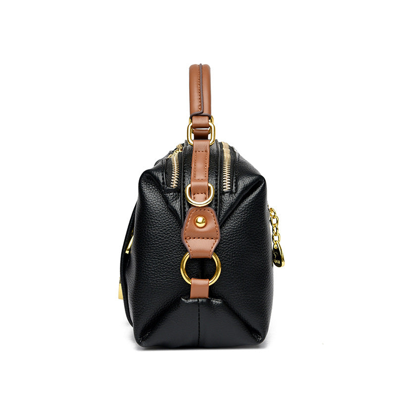 Women's Leather Boston Trendy Kangaroo High-grade Color Matching Niche Small Square Bags