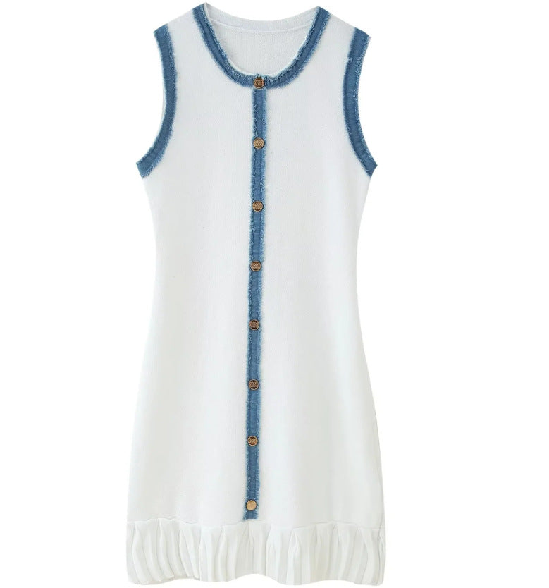 Women's Denim Patchwork Knitting Long Tight Sleeve Dresses