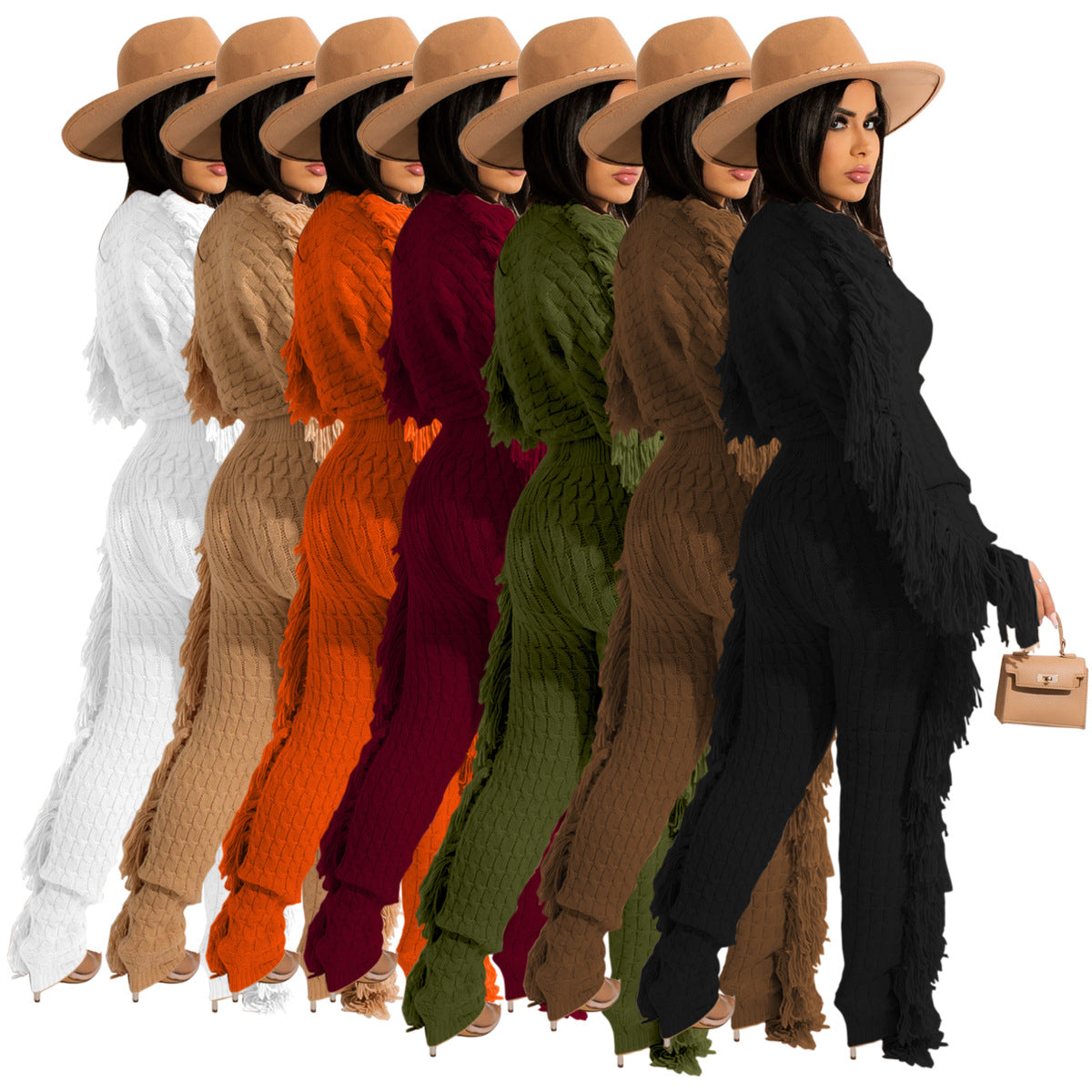 Women's Casual Solid Color Knitted Long Sleeve Suits