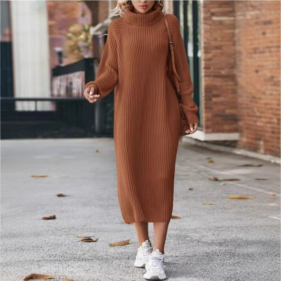 With Loose Over Knee Turtleneck Knitting Long Dress Elegant Sweaters