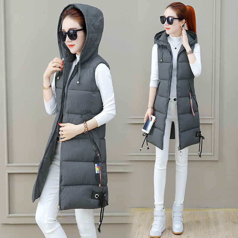Women's Mid-length Korean Style Fashion Hooded Slim Vests