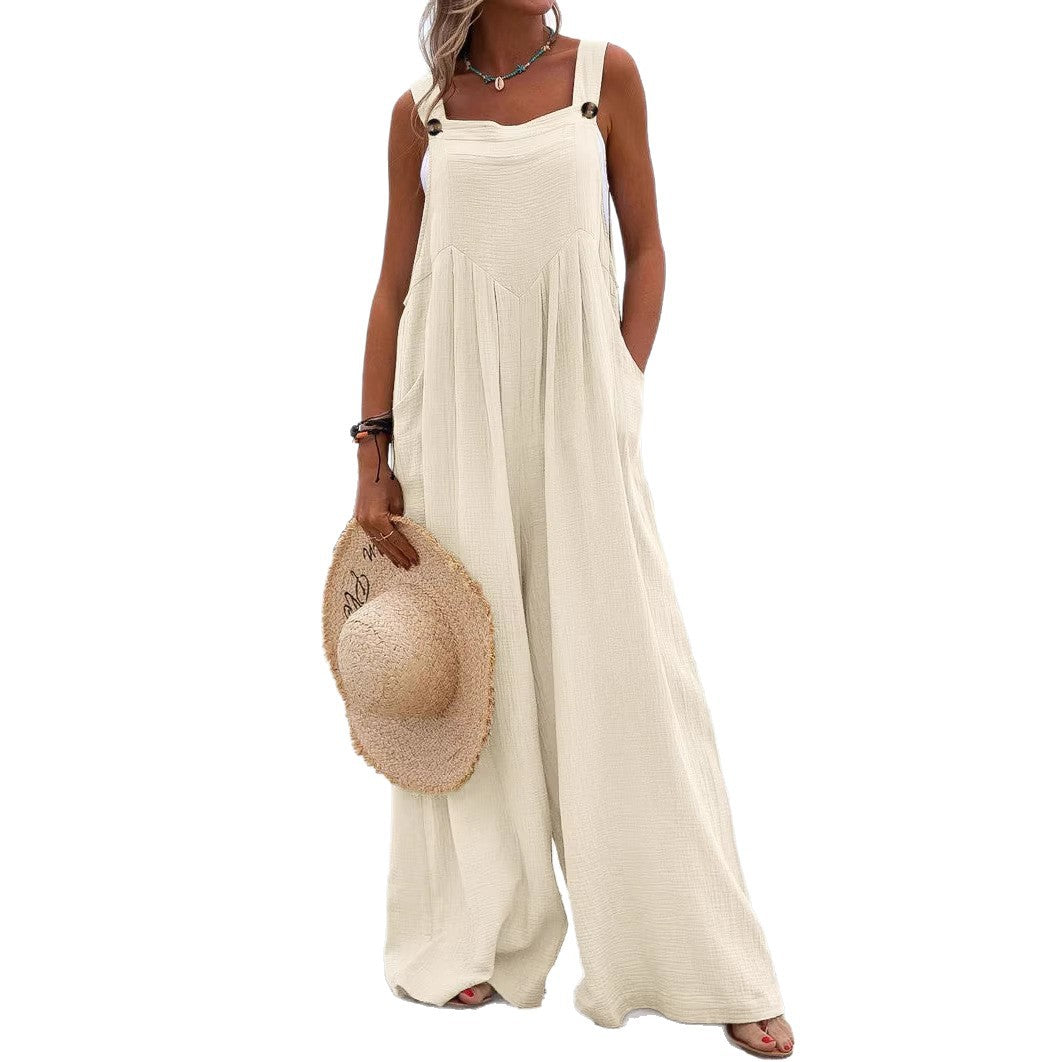Summer Smart Trousers Solid Color Loose Casual Women's Jumpsuit/clothing