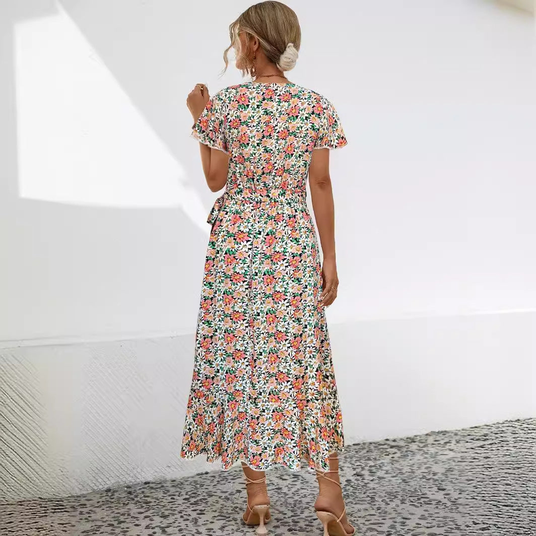 Slouchy Trendy Flounce Slit Small Floral Dress