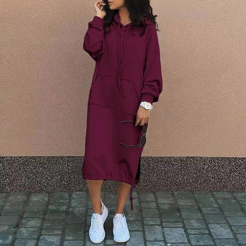 Women's Simple Fashion Street Long Pocket Hooded Drawstring Women's Sweater, Sweater