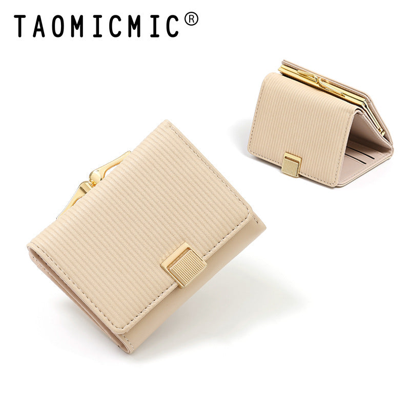Women's Versatile High-grade Short Leather Clip Ladies Wallets