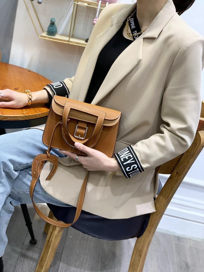 Women's Spring Mini Horseshoe Layer Cowhide Portable Crossbody Bags