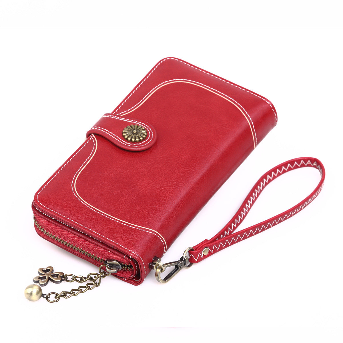 Women's Oil Wax Leather Long Zipper Large Ladies Wallets