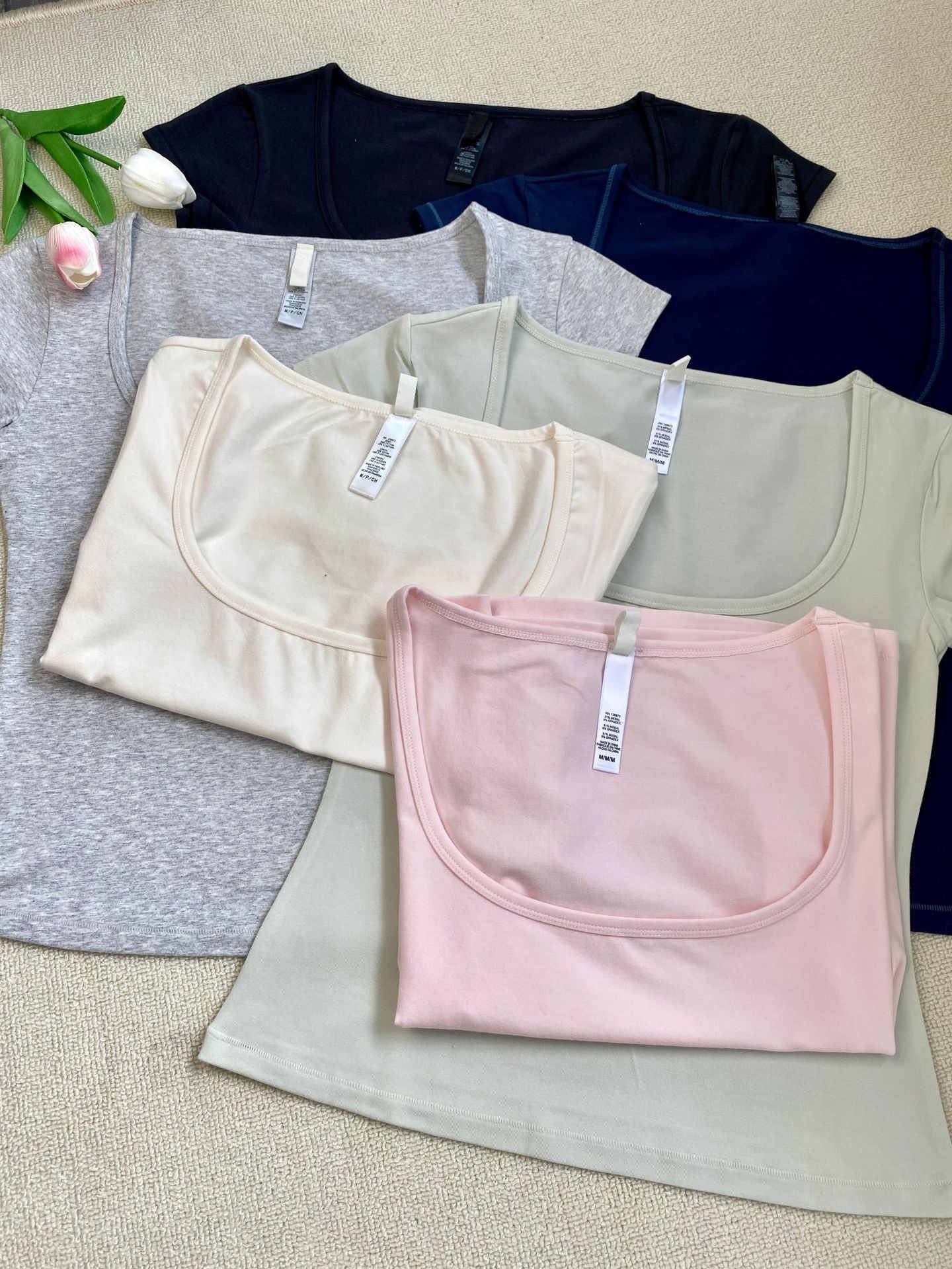 Hot Square Collar Slimming Sleeve T-shirt Blouses
