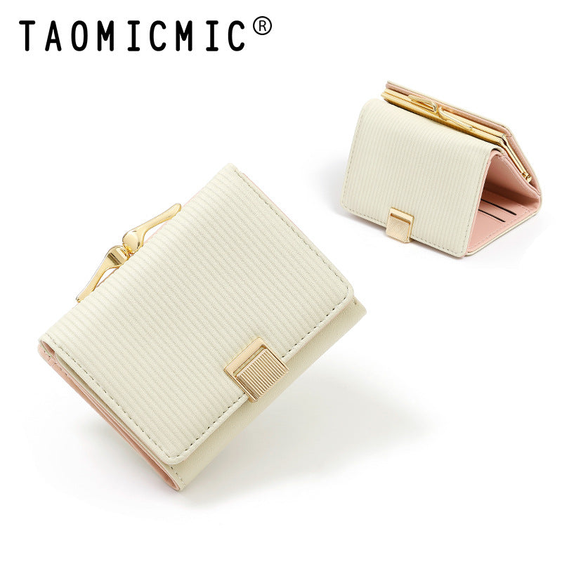 Women's Versatile High-grade Short Leather Clip Ladies Wallets