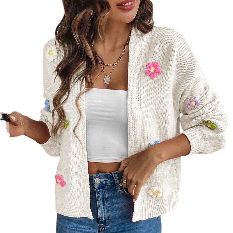 Women's Crocheting Flower Sweet Knitted Idle Style Sweaters