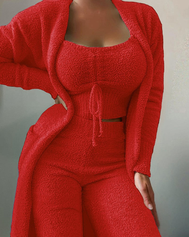 Women's Plush Three-piece Pajamas Set Leisure Home Fashion Casual Suit