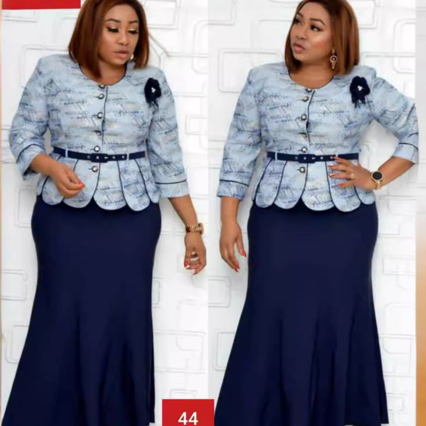 Women's African Wear Large Printed Two-piece Pack Suits