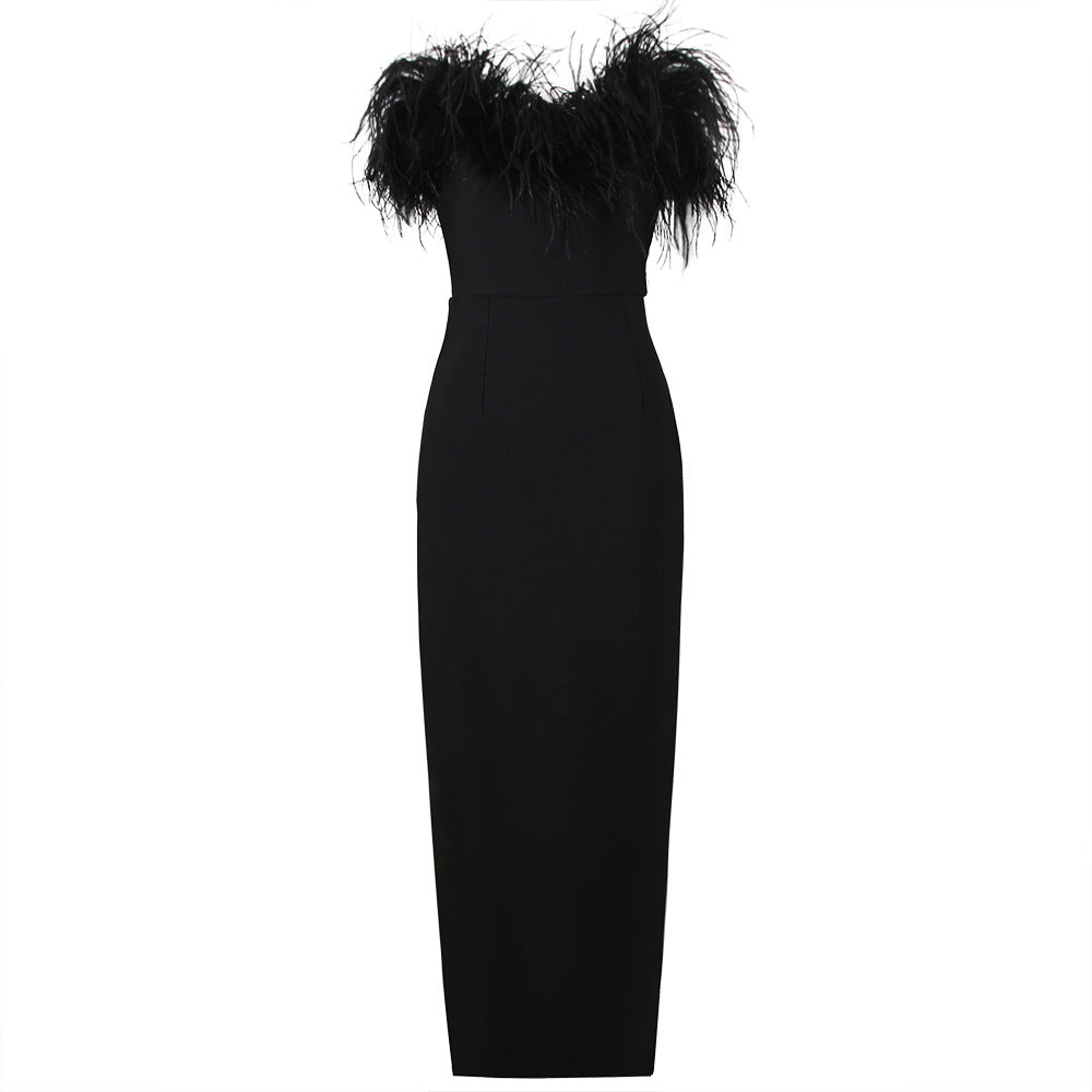 Women's Trend Niche Designer Dress Ostrich Feather Dresses