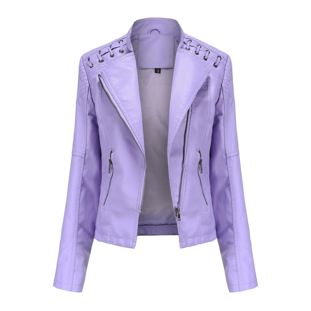 Women's European Leather Slim Thin Ladies Motorcycle Jackets