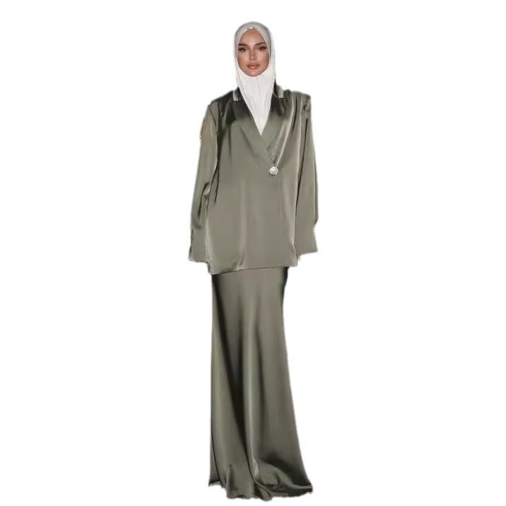 Attractive Arab Muslim Satin Shirt Spring Suits