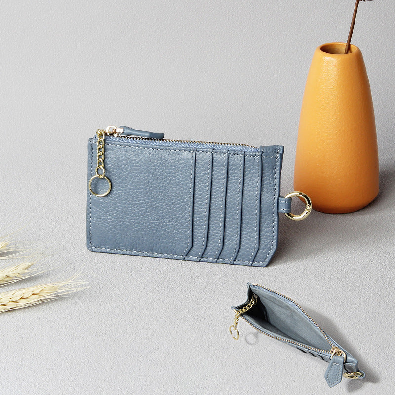 Leather Zipper First Layer Cowhide Compact Card Holder