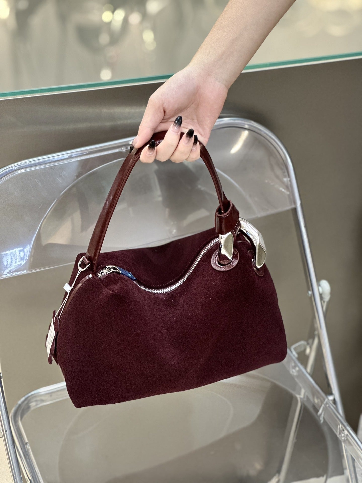 Slouchy Frosted Cowhide Pillow Large Capacity Handbags