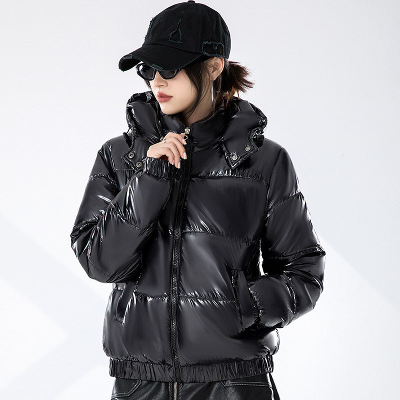 Women's Glossy Hooded Fashion Winter Korean Style Coats