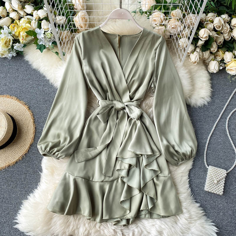 Slimming Draping Lantern Long Sleeve Ruffled Skirts