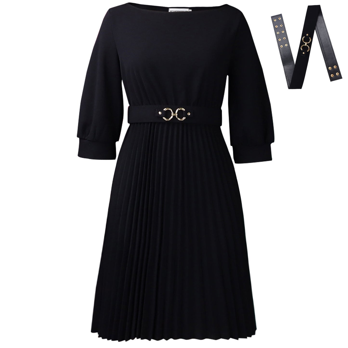 Women's Graceful Fashionable Elegant Round Neck Sleeves Pleated Dress