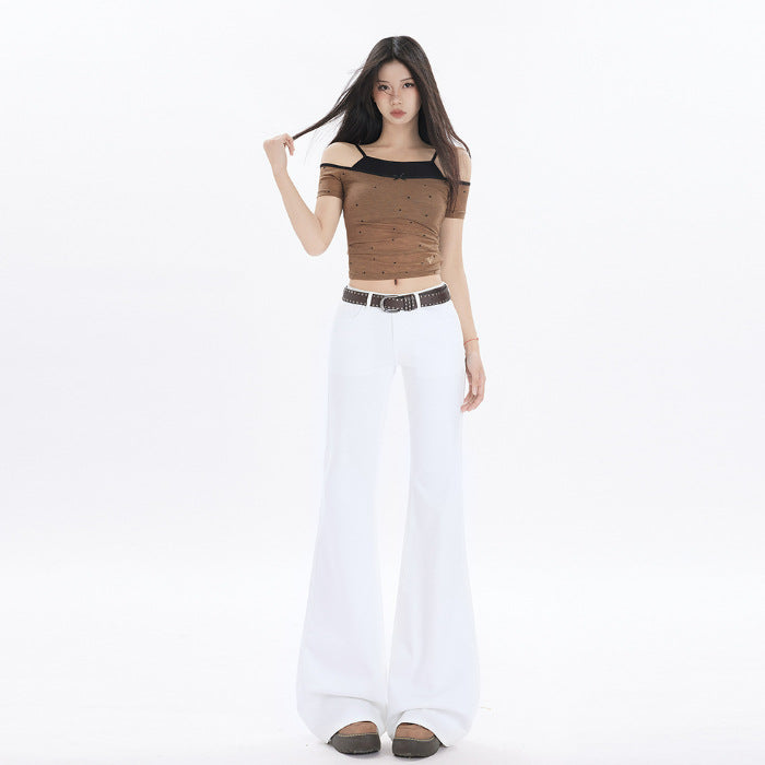 Women's Slimming Washed Design Versatile Korean Fashion Jeans