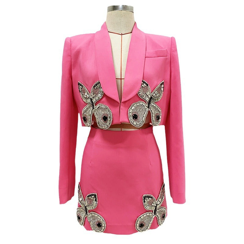 Temperament Beads Rhinestones Style Two-piece Set Fashion Casual Suit