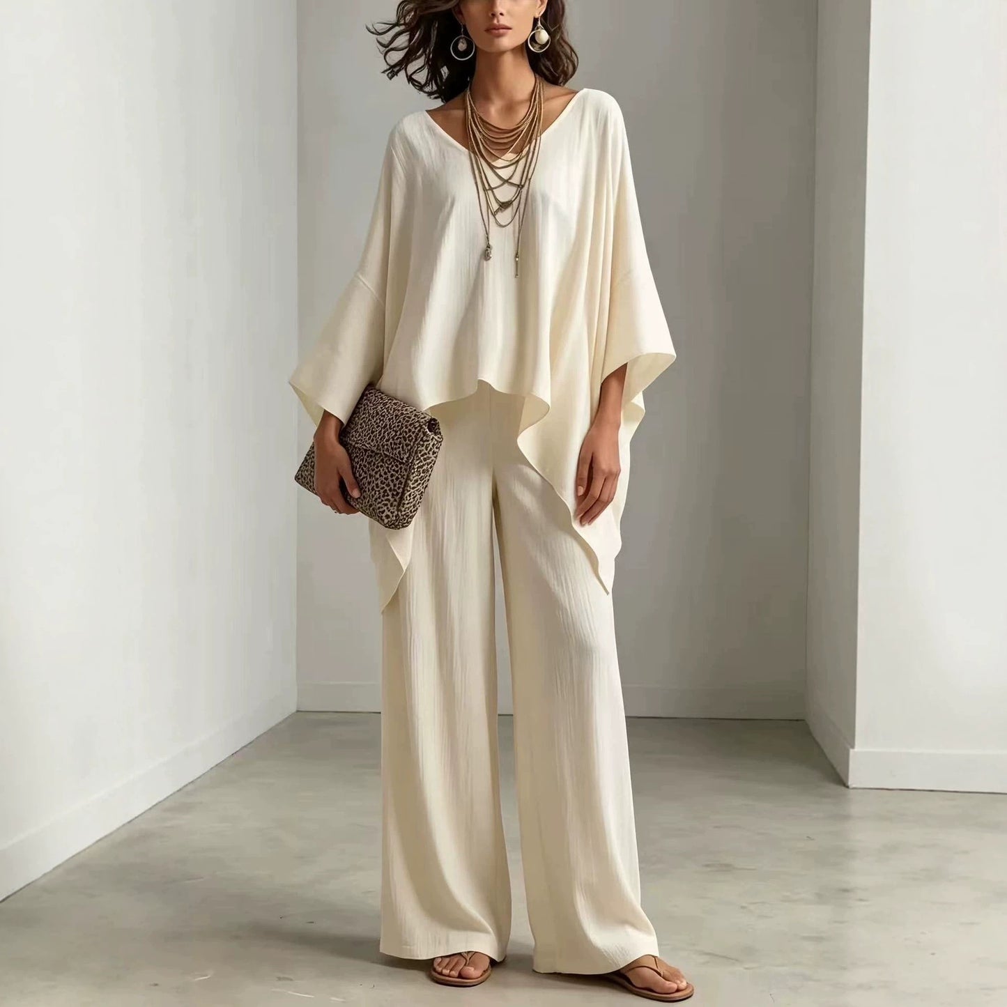 Women's Summer Loose Round Neck Irregular Solid Suits