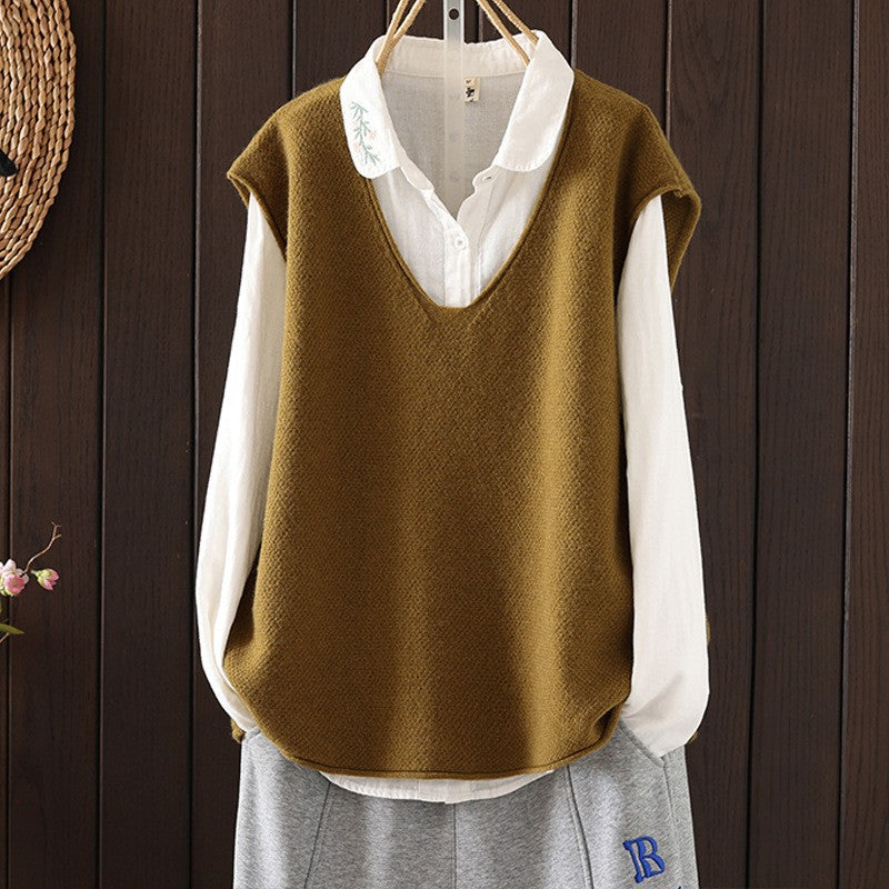 Women's Solid Color Curling Casual Loose Pullover Bandage Vests