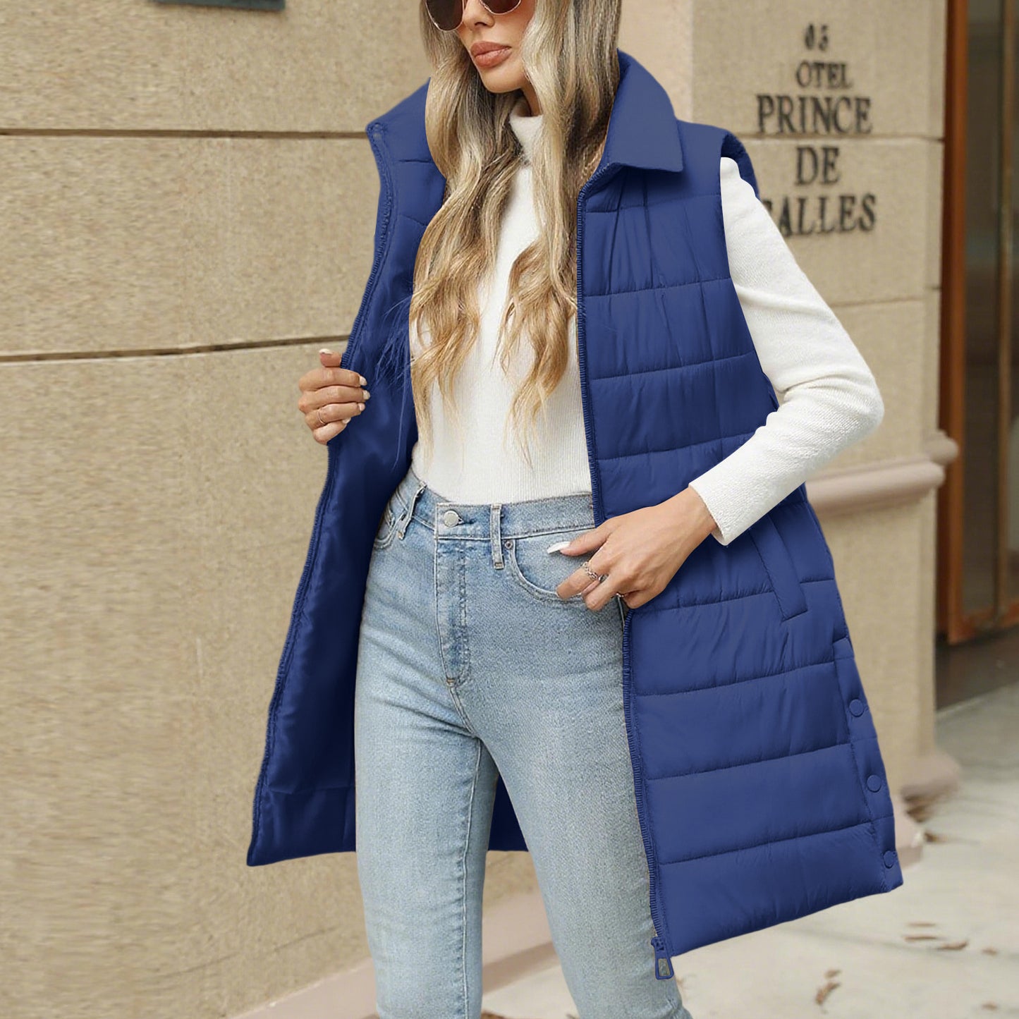 Women's Solid Color Zipper Pocket Cotton Mid-length Coats