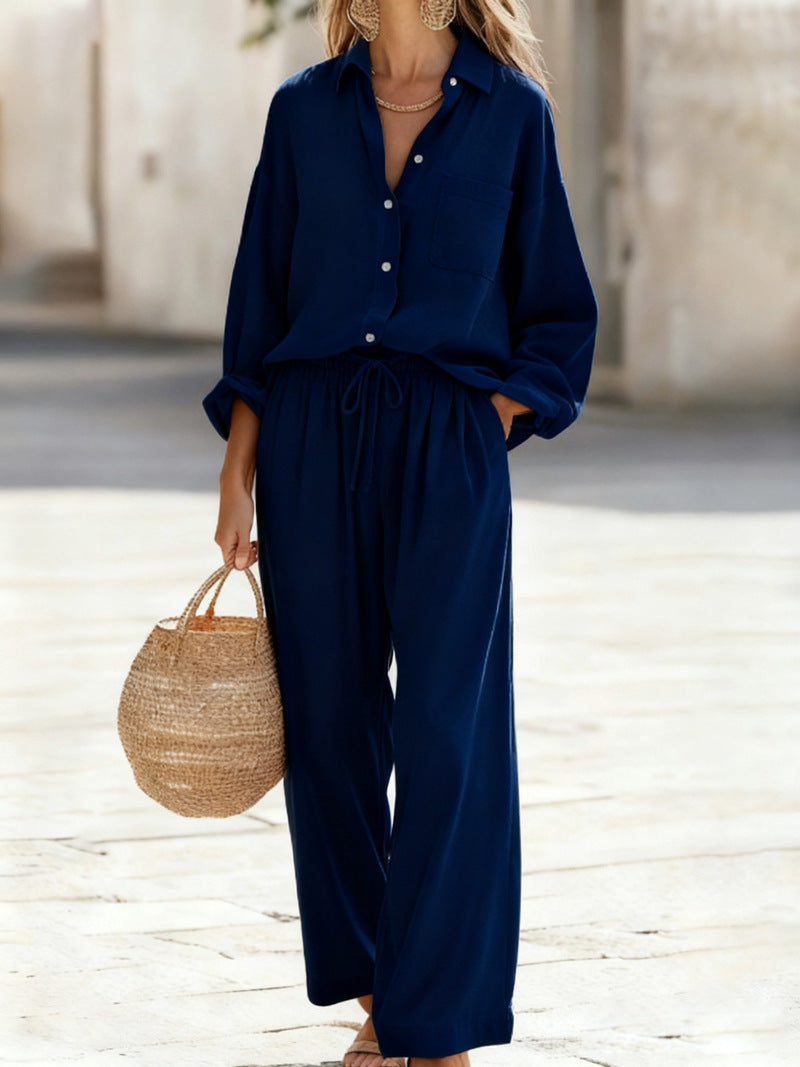 Women's Solid Color Imitation Cotton Linen Loose Long Fashion Casual Suit